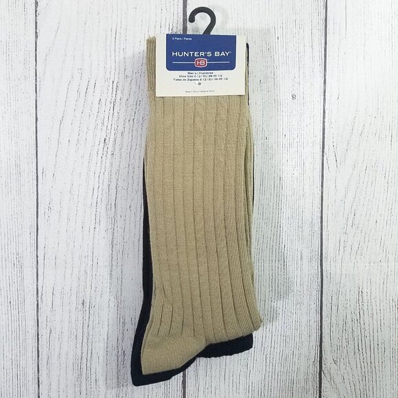 Hunter's Bay Dress Socks Men's Size 6-12 - 3 Pairs Tan/Blue/Brown - Picture 1 of 4